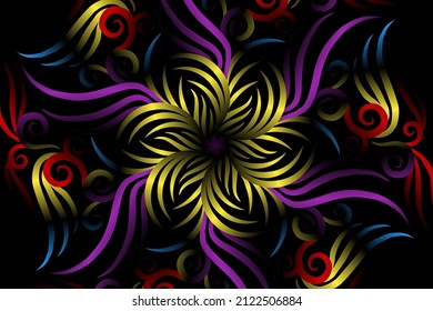 seamless colourful caleidoscope gradient flower art pattern of indonesian traditional tenun batik ethnic dayak ornament for wallpaper ads background sticker or clothing
