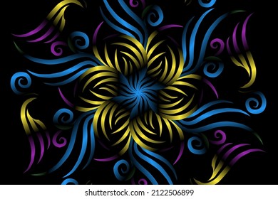 seamless colourful caleidoscope gradient flower art pattern of indonesian traditional tenun batik ethnic dayak ornament for wallpaper ads background sticker or clothing