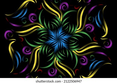 seamless colourful caleidoscope gradient flower art pattern of indonesian traditional tenun batik ethnic dayak ornament for wallpaper ads background sticker or clothing