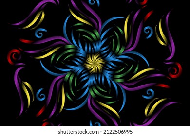 seamless colourful caleidoscope gradient flower art pattern of indonesian traditional tenun batik ethnic dayak ornament for wallpaper ads background sticker or clothing