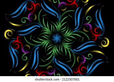 seamless colourful caleidoscope gradient flower art pattern of indonesian traditional tenun batik ethnic dayak ornament for wallpaper ads background sticker or clothing