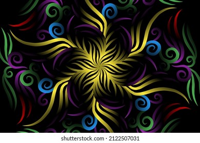 seamless colourful caleidoscope gradient flower art pattern of indonesian traditional tenun batik ethnic dayak ornament for wallpaper ads background sticker or clothing
