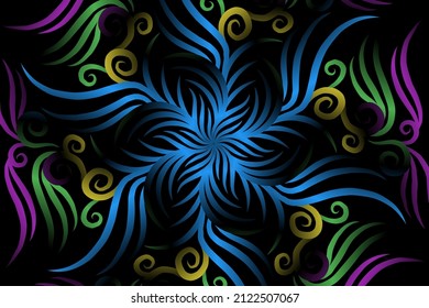 nahtlose farbige Kaleidoskop-Farbverlauf-Blumenmuster indonesischer traditioneller Tenun-Batik-Ethno-Dayak-Ornament für Wallpaper-Werbetafeln