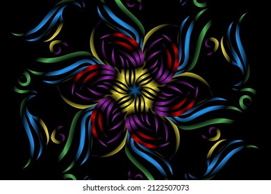 seamless colourful caleidoscope gradient flower art pattern of indonesian traditional tenun batik ethnic dayak ornament for wallpaper ads background sticker or clothing