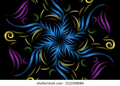 seamless colourful caleidoscope gradient flower art pattern of indonesian traditional tenun batik ethnic dayak ornament for wallpaper ads background sticker or clothing