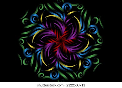 seamless colourful caleidoscope gradient flower art pattern of indonesian traditional tenun batik ethnic dayak ornament for wallpaper ads background sticker or clothing