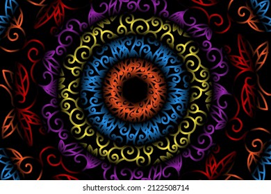 seamless colourful caleidoscope gradient flower art pattern of indonesian traditional tenun batik ethnic dayak ornament for wallpaper ads background sticker or clothing