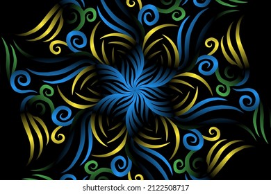 seamless colourful caleidoscope gradient flower art pattern of indonesian traditional tenun batik ethnic dayak ornament for wallpaper ads background sticker or clothing
