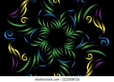 seamless colourful caleidoscope gradient flower art pattern of indonesian traditional tenun batik ethnic dayak ornament for wallpaper ads background sticker or clothing