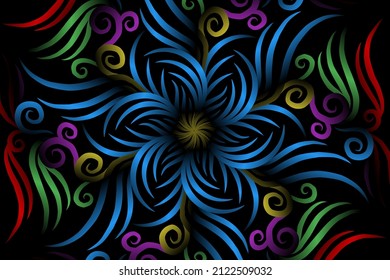 seamless colourful caleidoscope gradient flower art pattern of indonesian traditional tenun batik ethnic dayak ornament for wallpaper ads background sticker or clothing