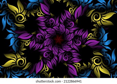 seamless colourful caleidoscope gradient flower art pattern of indonesian traditional tenun batik ethnic dayak ornament for wallpaper ads background sticker or clothing