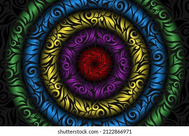 color sin fisuras caleidoscopio gradiente flor patrón de arte tradicional indonesio tenun batik étnico dayak adorno para papel pintado anuncios pegatina de fondo o ropa