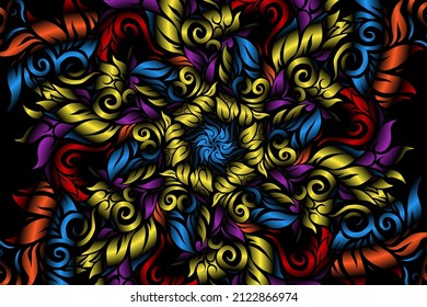 seamless colourful caleidoscope gradient flower art pattern of indonesian traditional tenun batik ethnic dayak ornament for wallpaper ads background sticker or clothing
