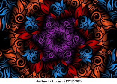 seamless colourful caleidoscope gradient flower art pattern of indonesian traditional tenun batik ethnic dayak ornament for wallpaper ads background sticker or clothing