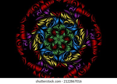 seamless colourful caleidoscope gradient flower art pattern of indonesian traditional tenun batik ethnic dayak ornament for wallpaper ads background sticker or clothing