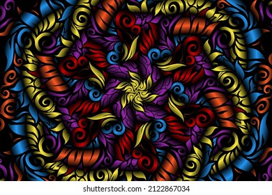 seamless colourful caleidoscope gradient flower art pattern of indonesian traditional tenun batik ethnic dayak ornament for wallpaper ads background sticker or clothing