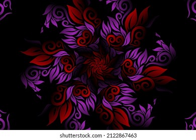 seamless colourful caleidoscope gradient flower art pattern of indonesian traditional tenun batik ethnic dayak ornament for wallpaper ads background sticker or clothing