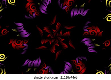seamless colourful caleidoscope gradient flower art pattern of indonesian traditional tenun batik ethnic dayak ornament for wallpaper ads background sticker or clothing