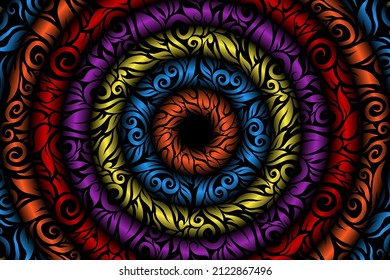 seamless colourful caleidoscope gradient flower art pattern of indonesian traditional tenun batik ethnic dayak ornament for wallpaper ads background sticker or clothing