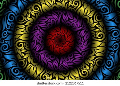 seamless colourful caleidoscope gradient flower art pattern of indonesian traditional tenun batik ethnic dayak ornament for wallpaper ads background sticker or clothing