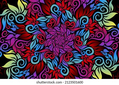seamless colourful caleidoscope gradient flower art pattern of indonesian traditional tenun batik ethnic dayak ornament for wallpaper ads background sticker or clothing