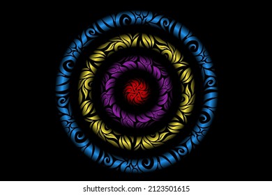 seamless colourful caleidoscope gradient flower art pattern of indonesian traditional tenun batik ethnic dayak ornament for wallpaper ads background sticker or clothing