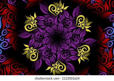 seamless colourful caleidoscope gradient flower art pattern of indonesian traditional tenun batik ethnic dayak ornament for wallpaper ads background sticker or clothing