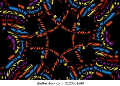 seamless colourful caleidoscope gradient flower art pattern of indonesian traditional tenun batik ethnic dayak ornament for wallpaper ads background sticker or clothing