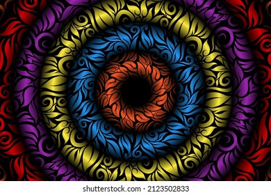 seamless colourful caleidoscope gradient flower art pattern of indonesian traditional tenun batik ethnic dayak ornament for wallpaper ads background sticker or clothing