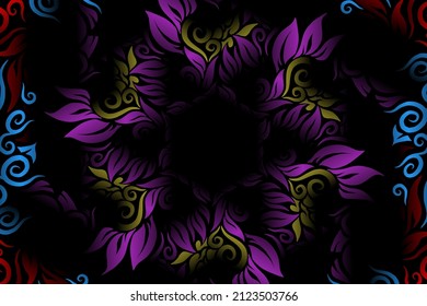 seamless colourful caleidoscope gradient flower art pattern of indonesian traditional tenun batik ethnic dayak ornament for wallpaper ads background sticker or clothing