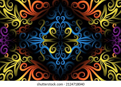 seamless colourful caleidoscope gradient flower art pattern of indonesian traditional tenun batik ethnic dayak ornament for wallpaper ads background sticker or clothing
