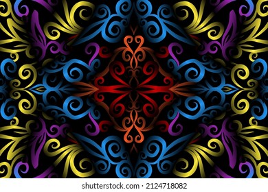 color sin fisuras caleidoscopio gradiente flor patrón de arte tradicional indonesio tenun batik étnico dayak adorno para papel pintado anuncios pegatina de fondo o ropa