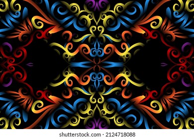 seamless colourful caleidoscope gradient flower art pattern of indonesian traditional tenun batik ethnic dayak ornament for wallpaper ads background sticker or clothing