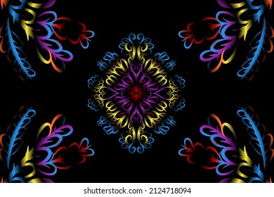 seamless colourful caleidoscope gradient flower art pattern of indonesian traditional tenun batik ethnic dayak ornament for wallpaper ads background sticker or clothing