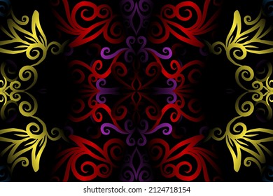 seamless colourful caleidoscope gradient flower art pattern of indonesian traditional tenun batik ethnic dayak ornament for wallpaper ads background sticker or clothing