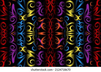 color sin fisuras caleidoscopio gradiente flor patrón de arte tradicional indonesio tenun batik étnico dayak adorno para papel pintado anuncios pegatina de fondo o ropa
