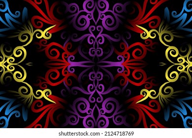 seamless colourful caleidoscope gradient flower art pattern of indonesian traditional tenun batik ethnic dayak ornament for wallpaper ads background sticker or clothing
