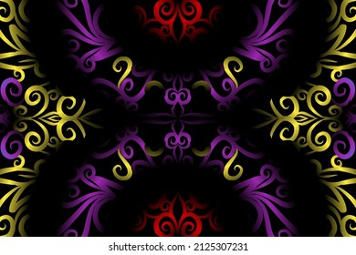 seamless colourful caleidoscope gradient flower art pattern of indonesian traditional tenun batik ethnic dayak ornament for wallpaper ads background sticker or clothing