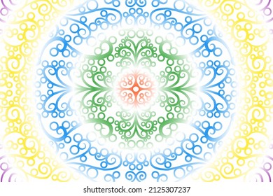 seamless colourful caleidoscope gradient flower art pattern of indonesian traditional tenun batik ethnic dayak ornament for wallpaper ads background sticker or clothing