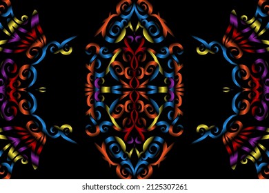 seamless colourful caleidoscope gradient flower art pattern of indonesian traditional tenun batik ethnic dayak ornament for wallpaper ads background sticker or clothing