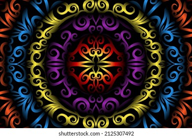 color sin fisuras caleidoscopio gradiente flor patrón de arte tradicional indonesio tenun batik étnico dayak adorno para papel pintado anuncios pegatina de fondo o ropa
