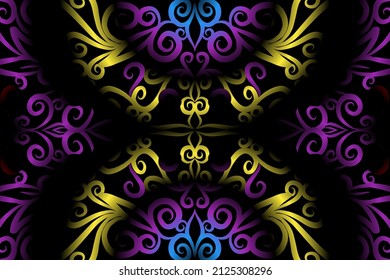 seamless colourful caleidoscope gradient flower art pattern of indonesian traditional tenun batik ethnic dayak ornament for wallpaper ads background sticker or clothing