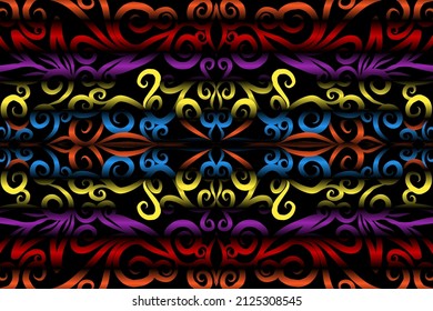seamless colourful caleidoscope gradient flower art pattern of indonesian traditional tenun batik ethnic dayak ornament for wallpaper ads background sticker or clothing