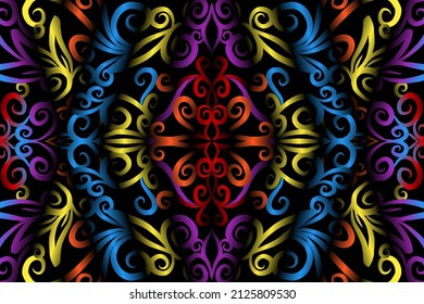seamless colourful caleidoscope gradient flower art pattern of indonesian culture traditional tenun batik ethnic dayak ornament for wallpaper ads background sticker or clothing