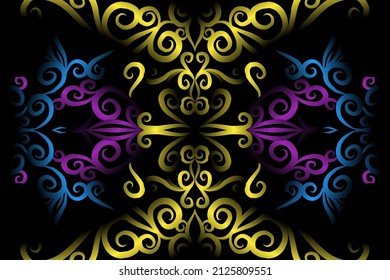 seamless colourful caleidoscope gradient flower art pattern of indonesian culture traditional tenun batik ethnic dayak ornament for wallpaper ads background sticker or clothing