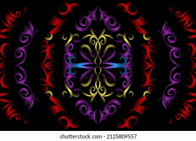 seamless colourful caleidoscope gradient flower art pattern of indonesian culture traditional tenun batik ethnic dayak ornament for wallpaper ads background sticker or clothing