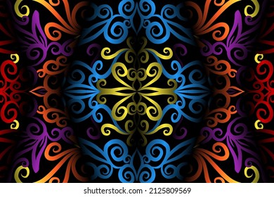 seamless colourful caleidoscope gradient flower art pattern of indonesian culture traditional tenun batik ethnic dayak ornament for wallpaper ads background sticker or clothing