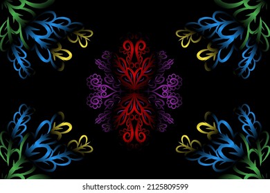 seamless colourful caleidoscope gradient flower art pattern of indonesian culture traditional tenun batik ethnic dayak ornament for wallpaper ads background sticker or clothing