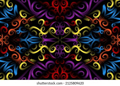 seamless colourful caleidoscope gradient flower art pattern of indonesian culture traditional tenun batik ethnic dayak ornament for wallpaper ads background sticker or clothing
