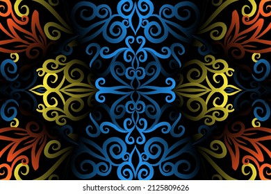 seamless colourful caleidoscope gradient flower art pattern of indonesian culture traditional tenun batik ethnic dayak ornament for wallpaper ads background sticker or clothing